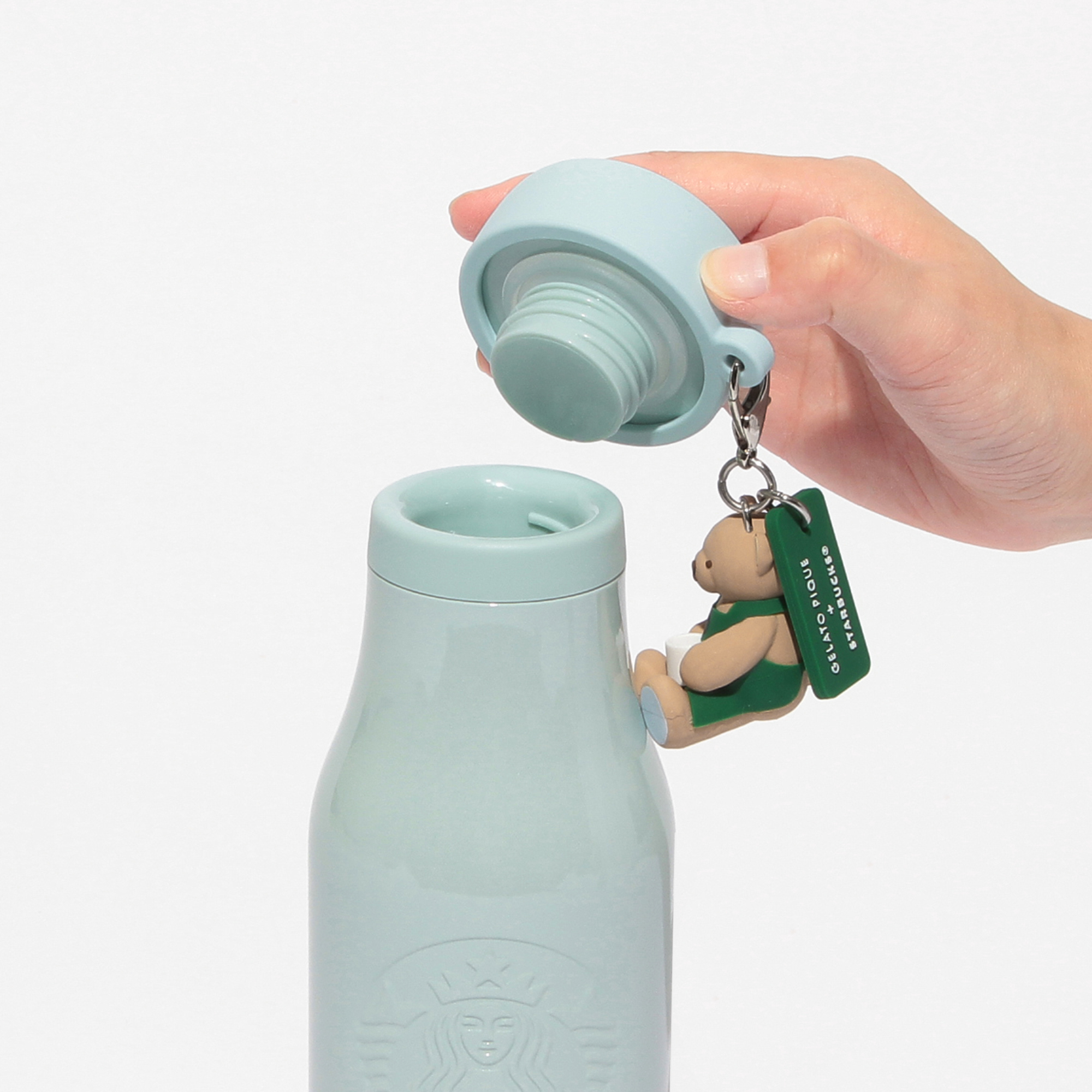gelato piqueベアチャーム付きステンレスボトル ミントグリーン gelato pique リッドカバーベアチャーム付きステンレスボトル