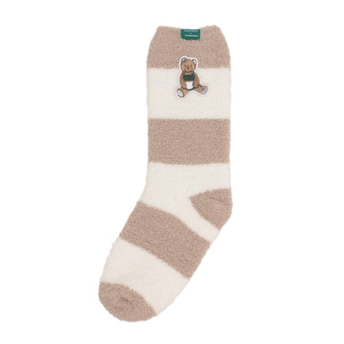 [9月29日オンラインストア発売]gelato pique パウダーベア刺繍ボーダーソックス モカベージュ