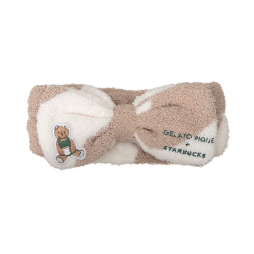 [9月29日オンラインストア発売]gelato pique パウダーベア刺繍ボーダーヘアバンド モカベージュ