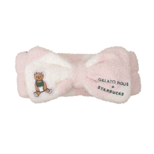 [9月29日オンラインストア発売]gelato pique パウダーベア刺繍ボーダーヘアバンド ソフトピンク