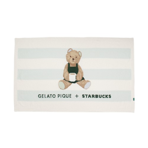 [9月29日オンラインストア発売]gelato pique パウダーベアジャガードボーダーブランケット ミントグリーン