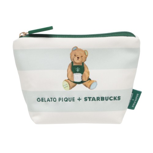[9月29日オンラインストア発売]gelato pique ベアプリントボーダーポーチ ミントグリーン