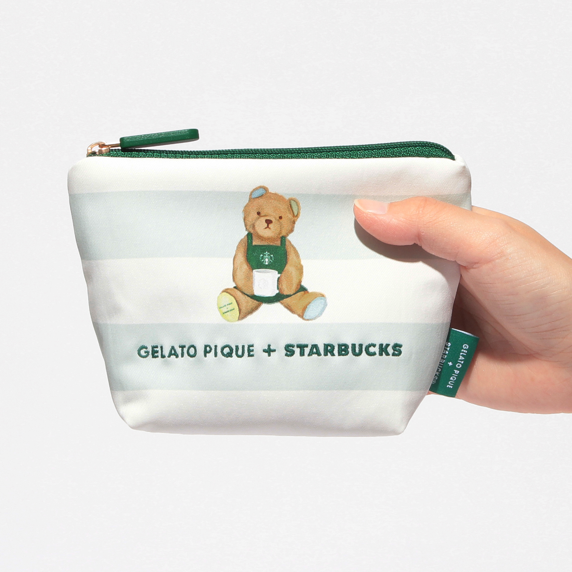 gelato pique ベアプリントボーダーポーチ ミントグリーン