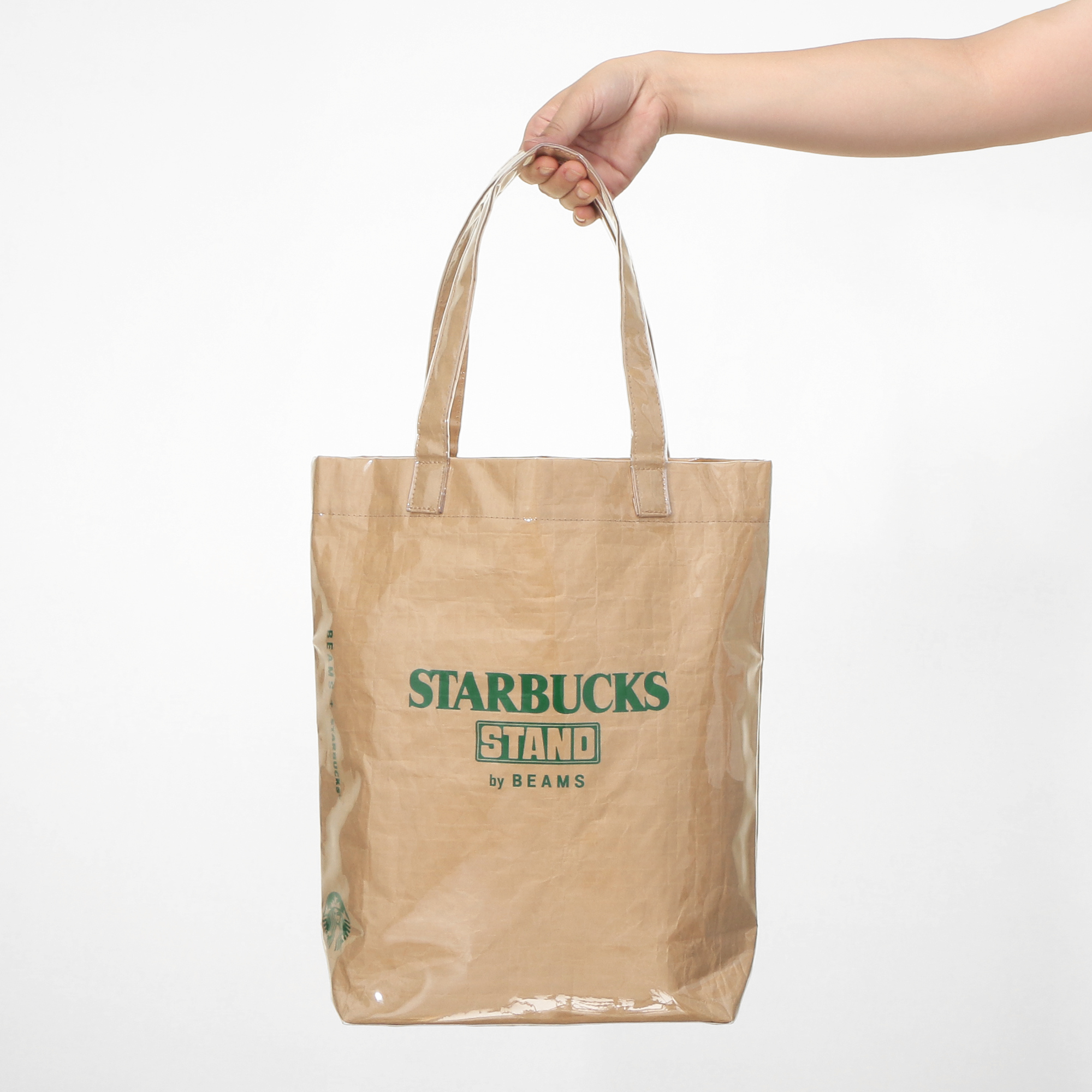 STARBUCKS ロゴショッパートート エコバッグ ベージュ オンラインストア販売]STARBUCKS STAND by BEAMS LOGO PVC