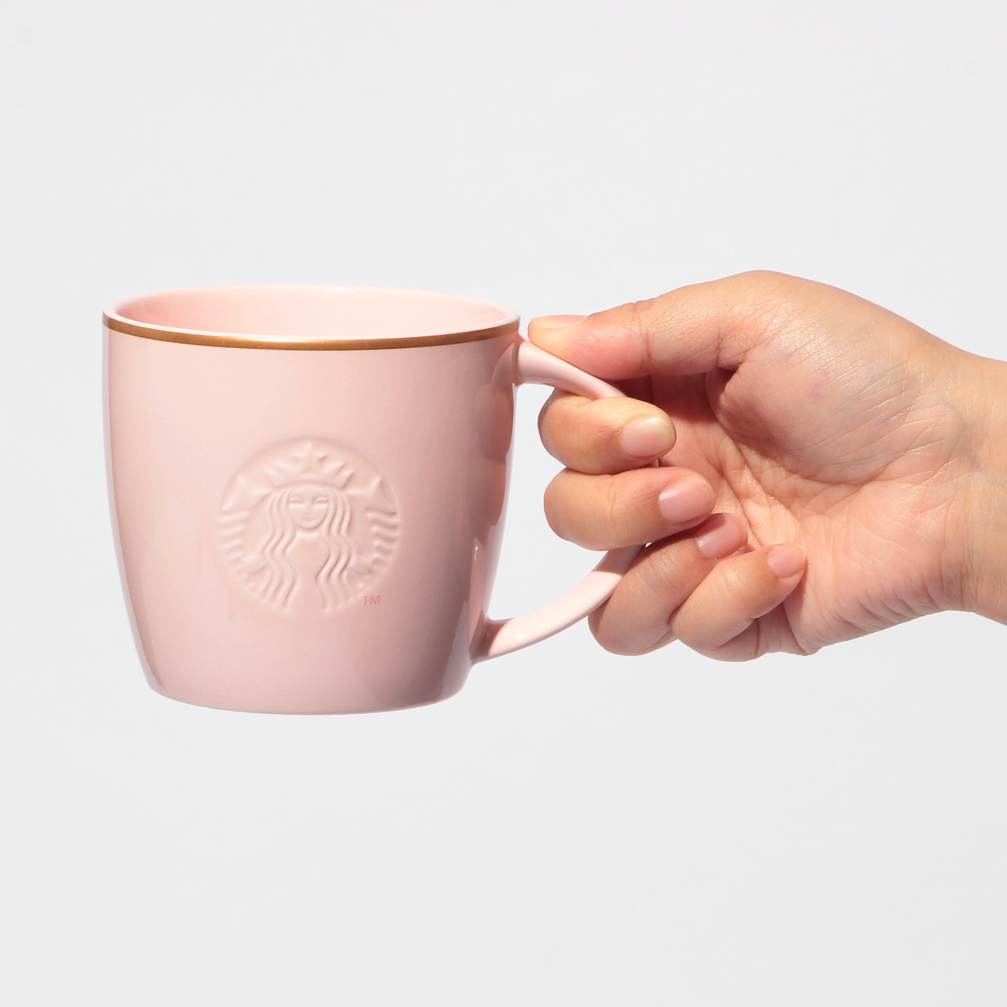 ギフトボックス入りロゴマグピンクベージュゴールドリム355ml