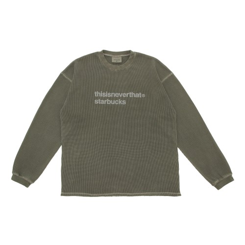 [4月28日オンラインストア発売]thisisneverthat starbucks L/S ワッフルTシャツ カーキ