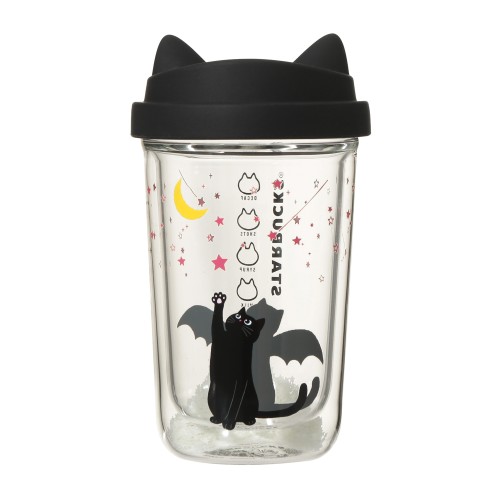 ハロウィン2026ダブルウォール耐熱グラスカップキャットグローインザダーク355ml