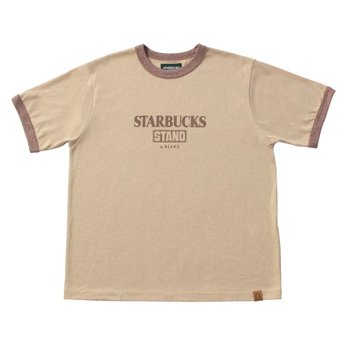 [9月18日10時発売]STARBUCKS STAND by BEAMS LOGO リンガー Tシャツ 杢ベージュ